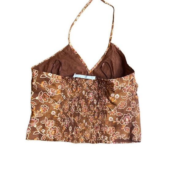 NWT J Crew Cropped Halter Top Brown Vintage Vines Floral Print Size 6 - Picture 9 of 11